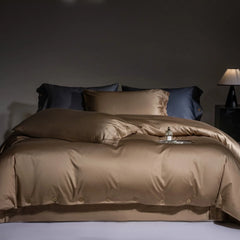 800TC Lyocell Cotton Bedding Set, Luxury Silky Soft Duvet Cover with Button Closure, Flat/Fitted Bed Sheet Pillowcases 4Pcs