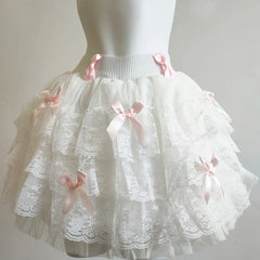 WinterLake Balletcore Spitzenrock im Prinzessinnen-Kokett-Stil mit Schleifen