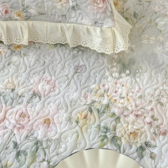 Korean Princess Style Floral Print Lace Ruffles Bedding Set