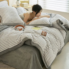 Japanese Striped Milk Velvet Bedding Set