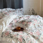100% Cotton Vintage Countryside Floral Print Ruffle Bedding Set