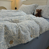 Korean Button Style Floral Print Bedding Set