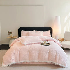 Pink Rose Carved Velvet Warm Bedding Set