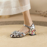 leather cowhide middle Heel