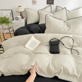Solid Color Soft Duvet Cover Set Skin Friendly Washable Cotton Queen Bedding Set