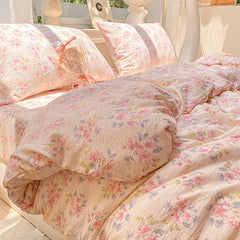 3pc Pink Flower Printed Duvet Cover Sets Floral Style High Quality Soft Bedding Queen Size Duvets Cover with Pillowcase