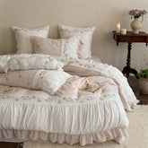 Flowers Embroidery Pleated Ruffles Bedding Set