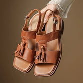 cowhide mid heeled tassel tightly fastened open toed fish mouth Shoes