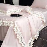 Butterfly Lace Wide Edge Pink Princess Wedding Bedding Set
