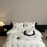 Rose Flowers Embroidery 100% Cotton Wrinkled Yarn Bedding Set