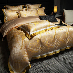1000TC Cotton Luxury Black Gold Satin Jacquard Bedding Set
