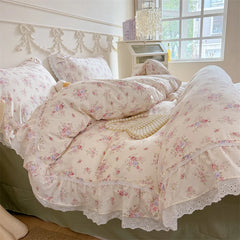 Kawaii Tiny Floral Lace Ruffle Princess Bedding Set