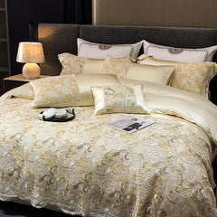 4/5Pcs Luxury 1000TC Egyptian Cotton Brocade Soft Silky Bedding Set