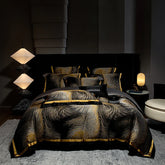 4Pcs Luxury Black Gold Brocade Jacquard Egyptian Cotton Patchwork Bedding Set