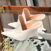 Pointed Lacquer Leather Deep Mouth Slippers with Irregular Super High Wedge Heels