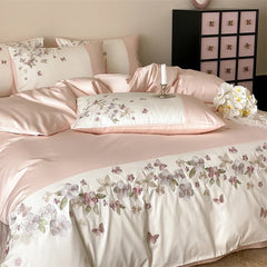 Luxury Flowers Embroidery Lace-Up Princess Wedding Bedding Set