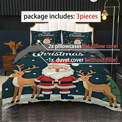 3 Pieces Duvet Cover Set with Pillowcases No Filler Christmas Gift Deer Snow AU EU US Single Double Size Girls Boys Bedding Set
