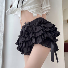 Schwarze Lolita-Shorts mit Rüschen und Spitze