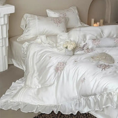 Flowers Embroidery Ruffles Princess Wedding Bedding Set