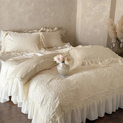 French Elegant Lace Ruffles Princess Wedding Bedding Set
