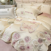 100% Cotton Butterfly Flowers Embroidery Luxury Bedding Set