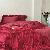 Romantic Lace Ruffles Flowers Princess Wedding Bedding Set
