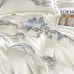 4Pcs Chinese Style Landscape Embroidery Luxury Bedding Set