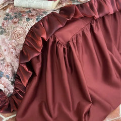 1000TC Egyptian Cotton Vintage French Rose Flowers Print Lace Ruffles Bedding Set