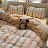 Simple Style Stripe Duvet Cover Set Bed Sheet Set Washed Cotton Bedding Set