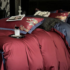 4Pcs Luxury Chinese Style Flowers Embroidery Bedding Set