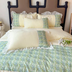 3/4Pcs Korean Princess Style Luxury Haute Couture Chiffon Lace Ruffle Queen/King Size Quilt Cover Bed Skirt Double Bedspreads