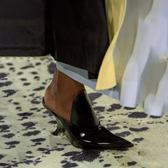 Pointed Lacquer Leather Deep Mouth Slippers with Irregular Super High Wedge Heels
