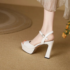 leather sheepskin patent leather thick sole waterproof platform high Heels