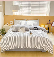 Striped Printed Microfiber Duvet Cover Set Breathable Lightweight Soft Bedding Set with Bed Sheet Pillowcase Full Queen Size