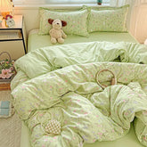 Green Floral Duvet Cover Set Ins Twin Queen Size Girls Flat Sheet Pillowcase No Filler Soft Summer Spring Home Bedding Set