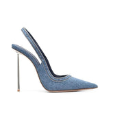 Blue denim Pointed-toe Super high Heel