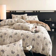 Winter Warm Velvet Duvet Cover Set Printed Queen Bedding Set