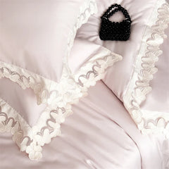 Butterfly Lace Wide Edge Pink Princess Wedding Bedding Set