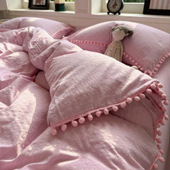 3/4Pcs Solid Color Round Ruffle Bedding Set