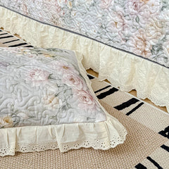 Korean Princess Style Floral Print Lace Ruffles Bedding Set