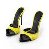 Mixed Colors Patent Leather Peep toe slipper Pointed toe Super high Heel