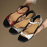 cowhide retro elastic low Heel