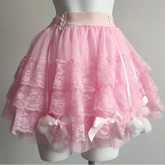 PomPom Balletcore Princess Coquette Style Spitzenrock mit Schleifen