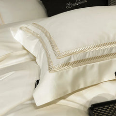 100% Cotton Luxury Embroidery Solid Color Hotel Style Bedding Set