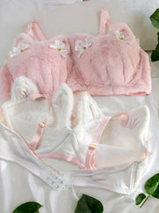 Weiches Kawaii-Dessous-Set mit Kätzchen und Schleife