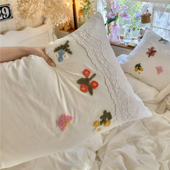 3/4Pcs Korean Princess Style Floral Embroidered Towel Bedding Set