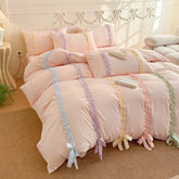 3/4Pcs Pink Ins-Style Princess Colorful Bow Bedding Set