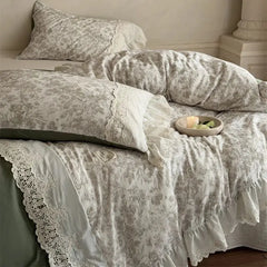 Vintage French Floral Lace Ruffles Bedding Set