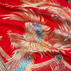 Luxury Gold Dragon Phoenix Embroidery Chinese Style Wedding Bedding Set