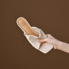 sheepskin square toe gold-plated middle Heel